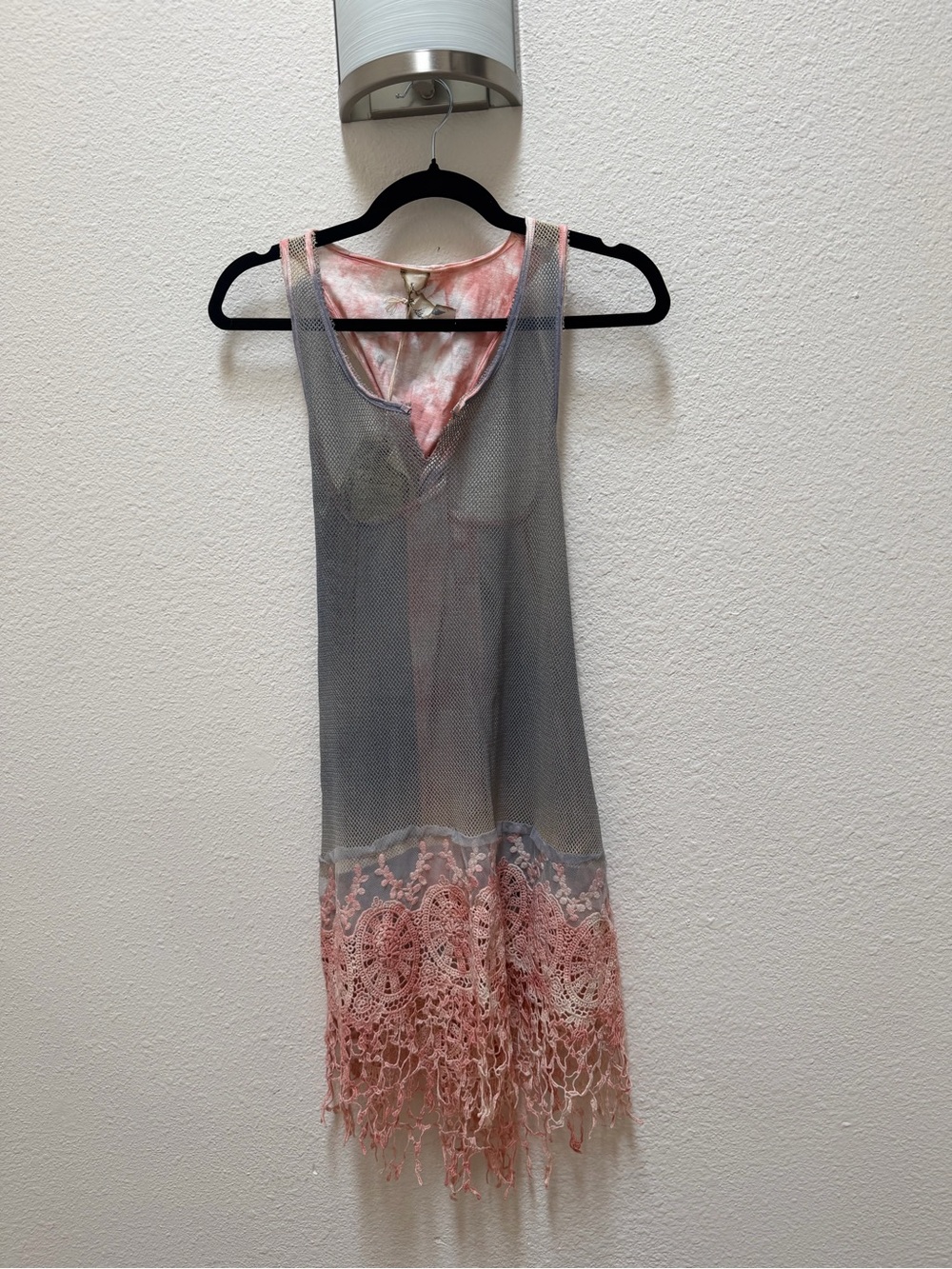 Aratta Pink and Gray Lace-Trim Tank Top